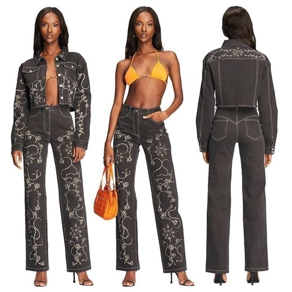 I.AM.GIA Pant Lunar Sun Moon Rose Thorn Snake Denim Mid-Rise Black XS EUC - Picture 8 of 8